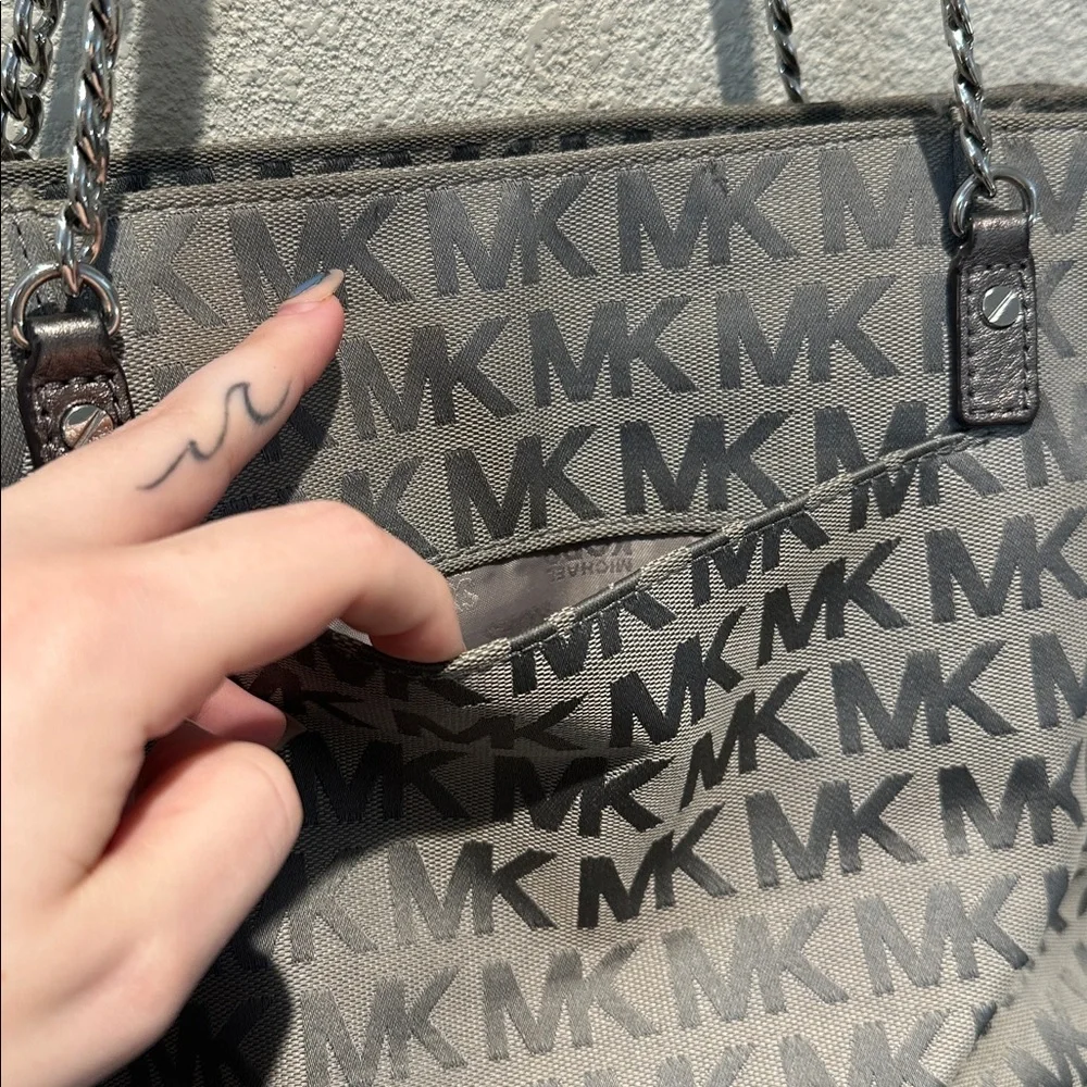 Michael Kors Gray MK Logo Chain-Strap Tote